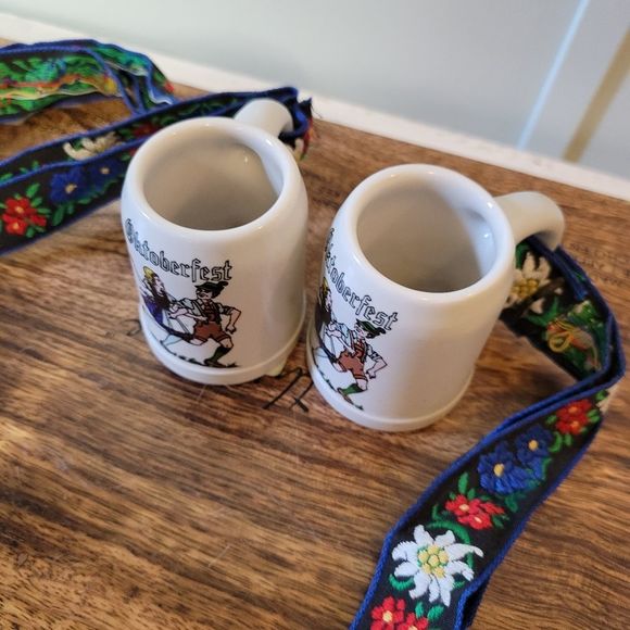 Oktoberfest Vintage Beer Tasting Shot Mugs Vintage Lanyard Set of 2 - Picture 5 of 7